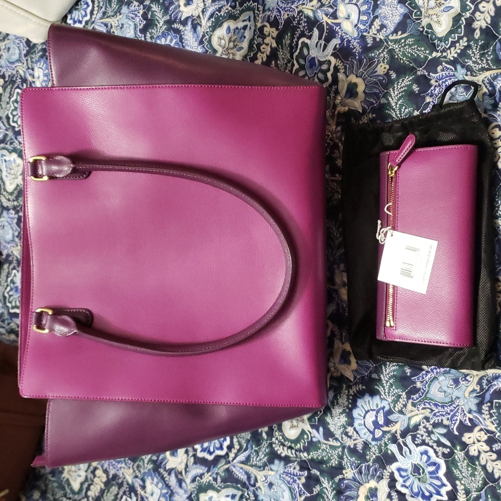 Vera Bradley Large Morgan In Plum Purple Tote Bag And Wallet